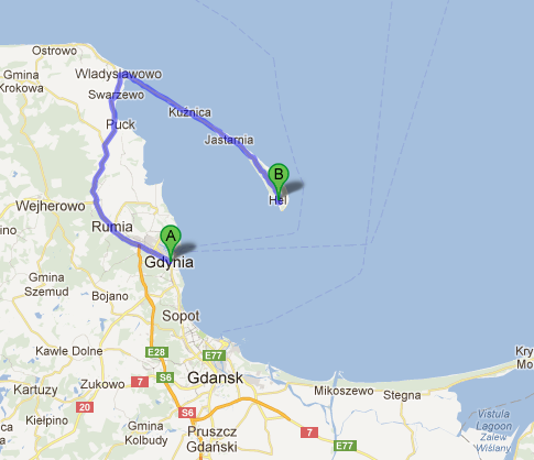 Google Maps - Gdynia to Hel